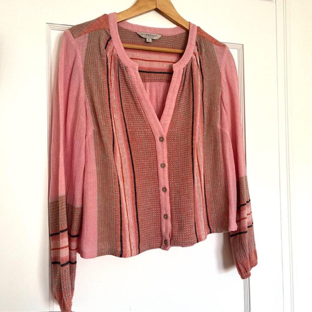 Liverpool Button Front Shirred Blouse | Size Medium - Picture 3 of 8